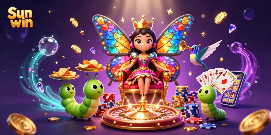 Win big at Sun win with a vibrant 3D casino scene featuring exciting games and characters.