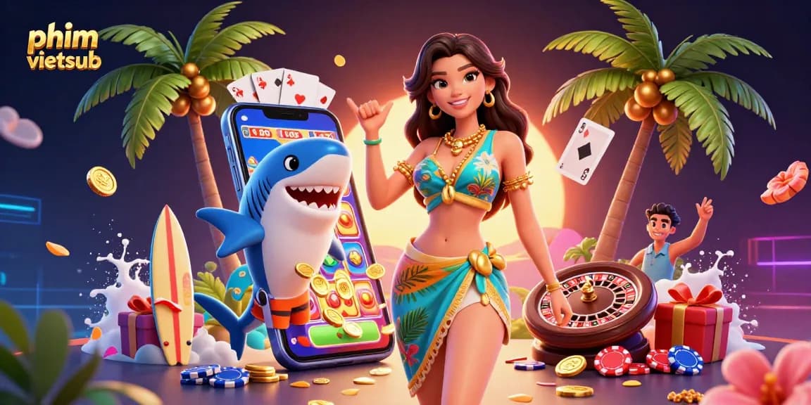 Experience thrilling gameplay with phim vietsub as dynamic casino characters interact in a vibrant digital scene.