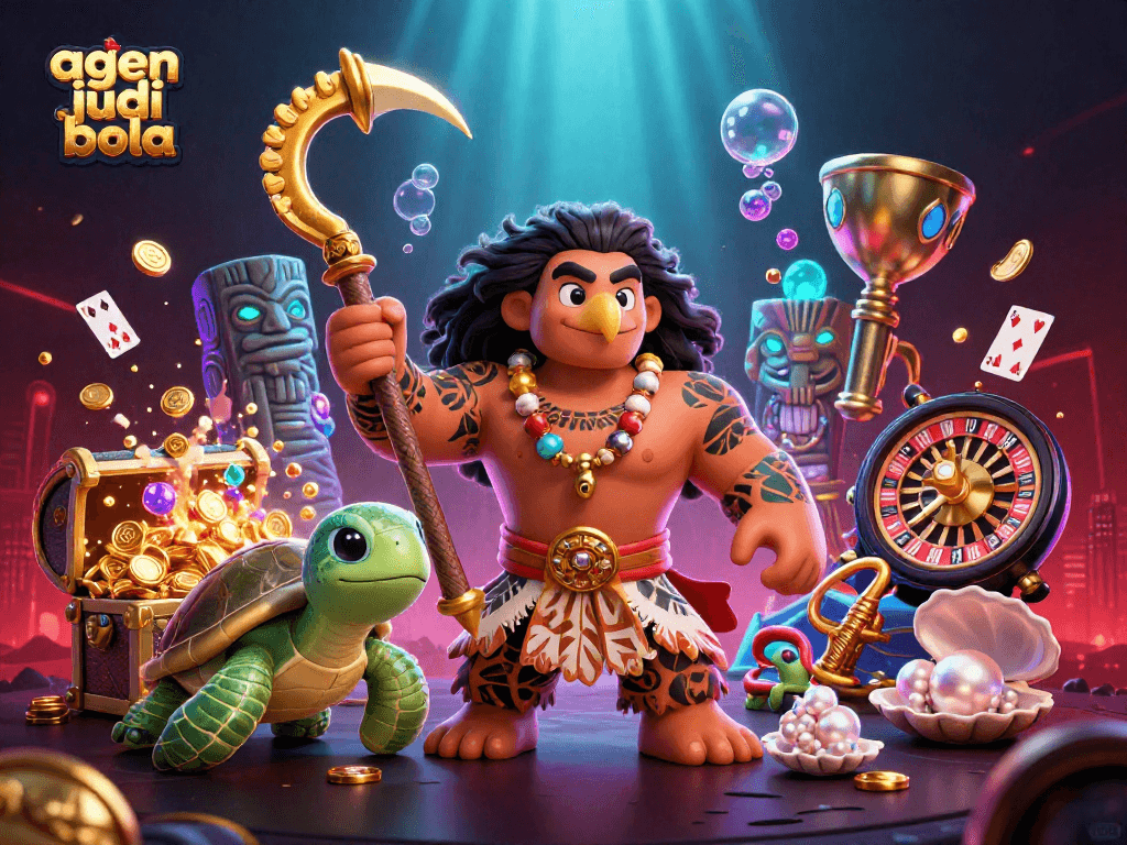 Experience the excitement with agen judi bola as a demigod creates winning moments in a vibrant casino scene.