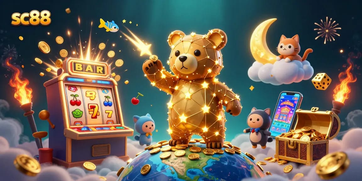 Experience winning at sc88 with vibrant casino gaming characters amidst jackpots and excitement.