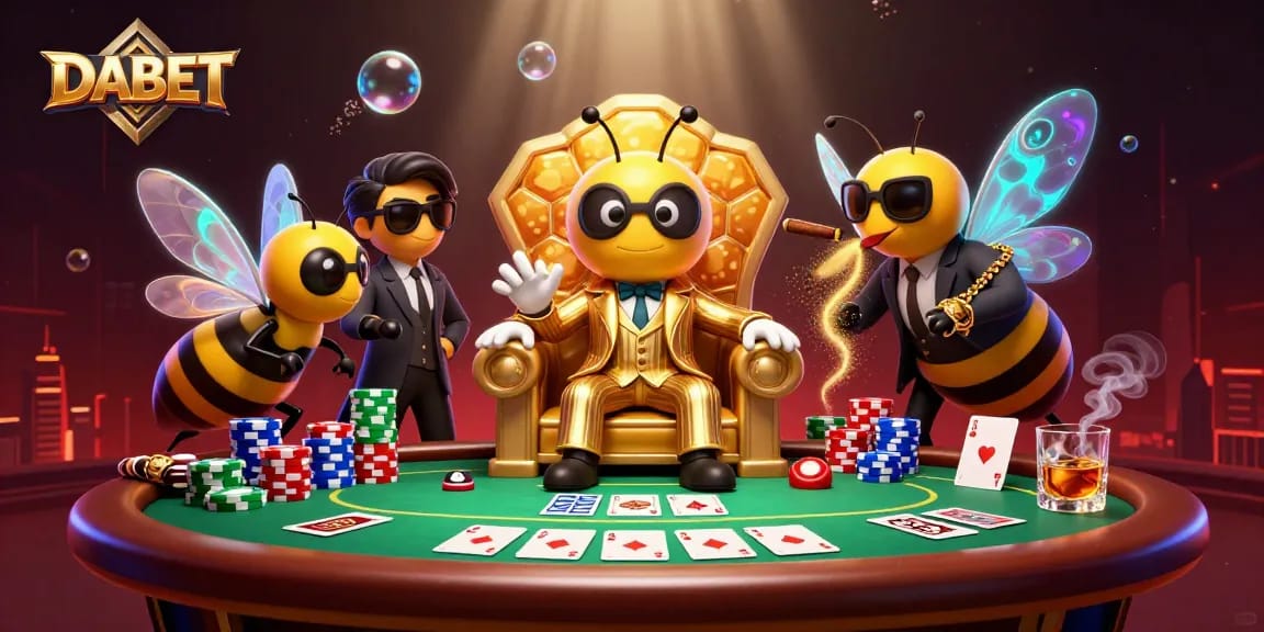 DABET showcases a thrilling poker scene with vibrant characters and high-stakes action in a casino setting.