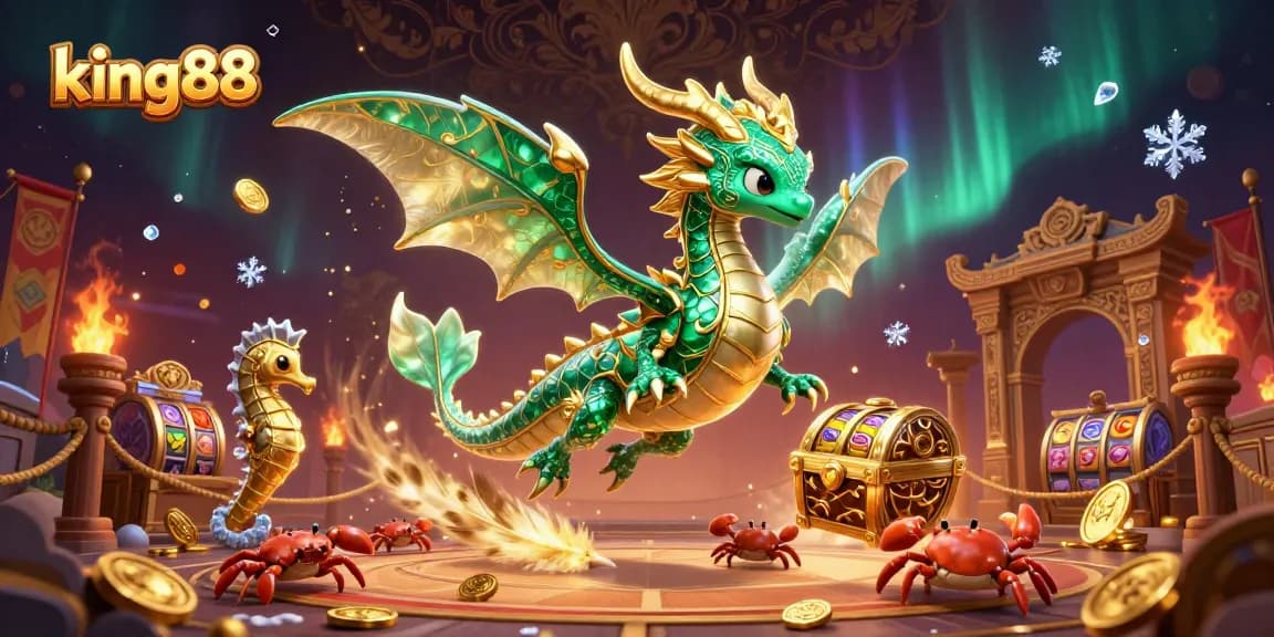 Experience the vibrant world of king88 as you engage with thrilling slot games featuring an emerald sea dragon and dynamic casino elements.