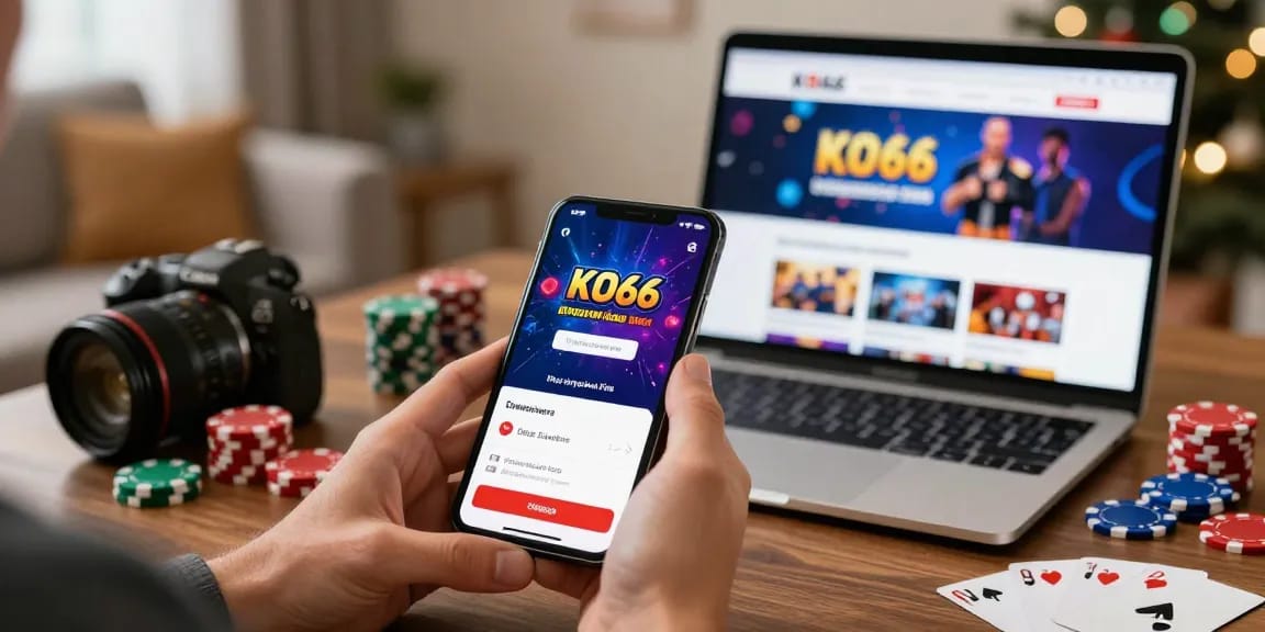 Engaging KO66 app promotional image with vibrant casino theme, inviting new users.