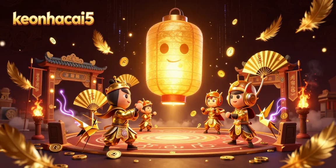 Engage with keonhacai5’s vibrant casino atmosphere featuring a golden lantern spirit amidst dynamic betting elements.