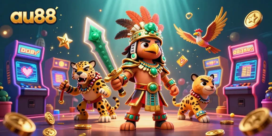Experience thrilling gaming with au88's vibrant 3D casino scene, featuring dynamic characters and games.