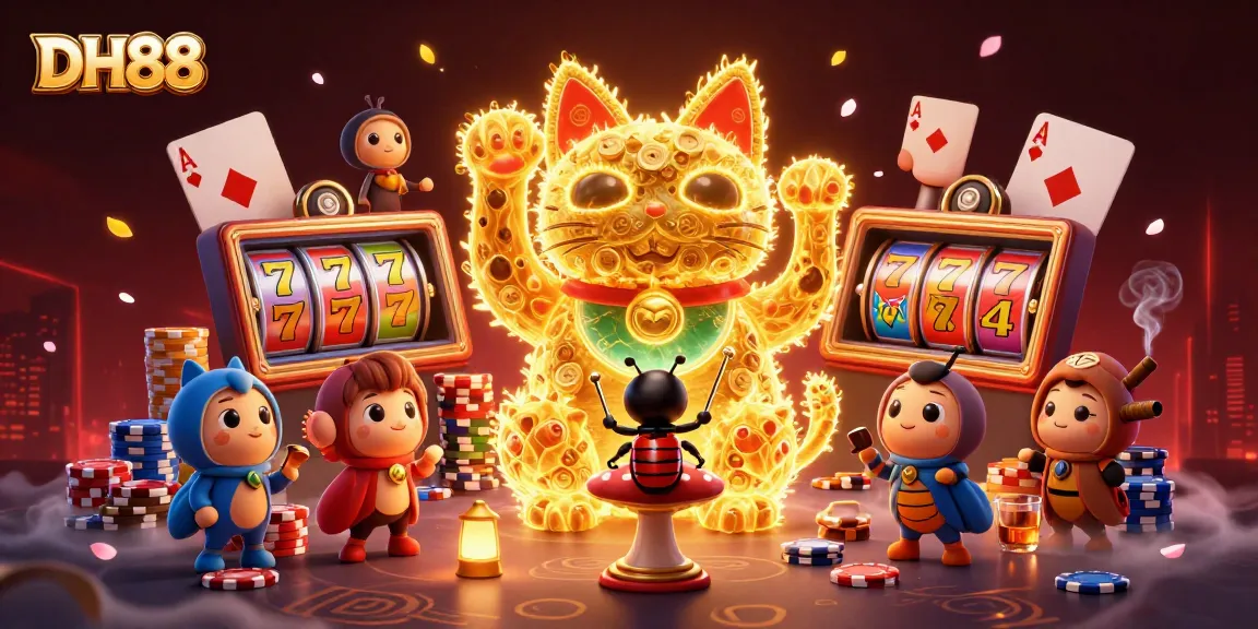 Experience winning at DH88 casino with vibrant golden fireflies and captivating gaming elements.