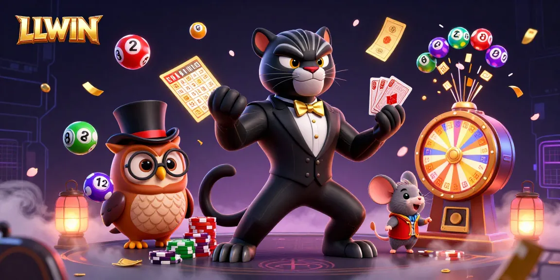 LLWIN showcases an exciting gambling scene with a stylish panther dealer and vibrant casino elements.