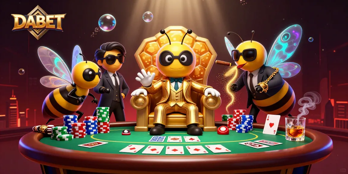 DABET showcases a thrilling poker scene with vibrant characters and high-stakes action in a casino setting.