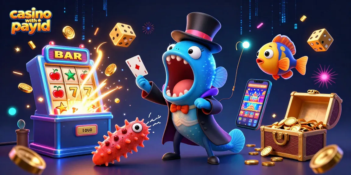 Experience seamless gameplay at a casino with PayID, featuring animated characters enjoying gaming excitement.