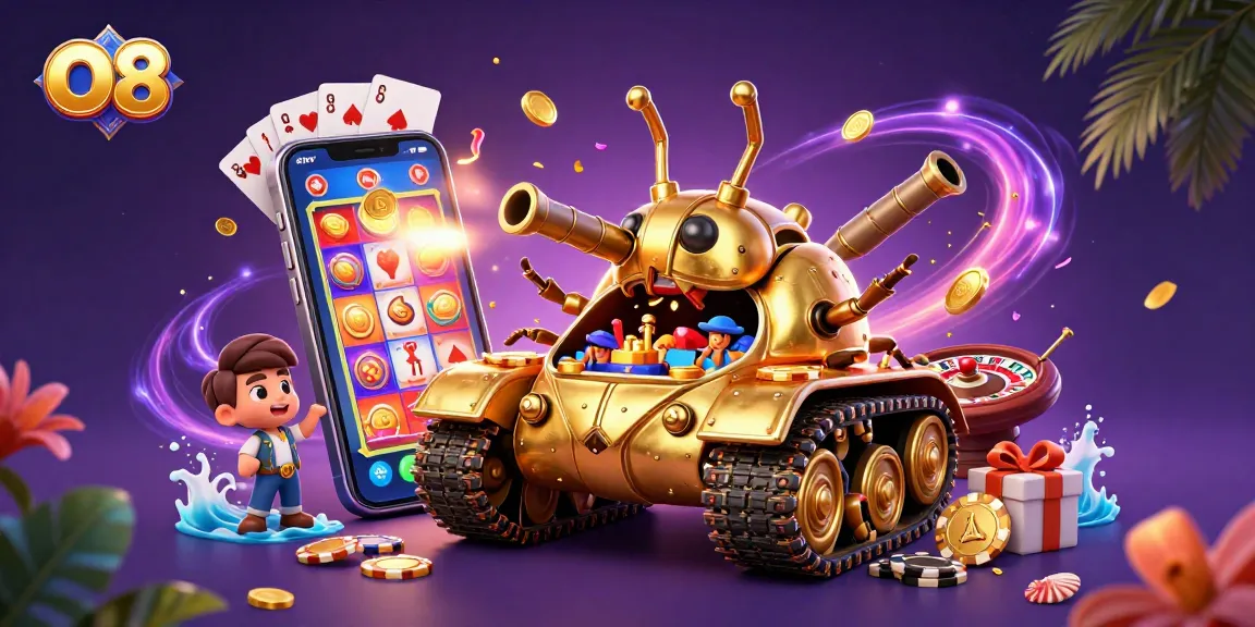 O8 players enjoy winning action in a vibrant mini-casino scene inside a golden beetle tank.