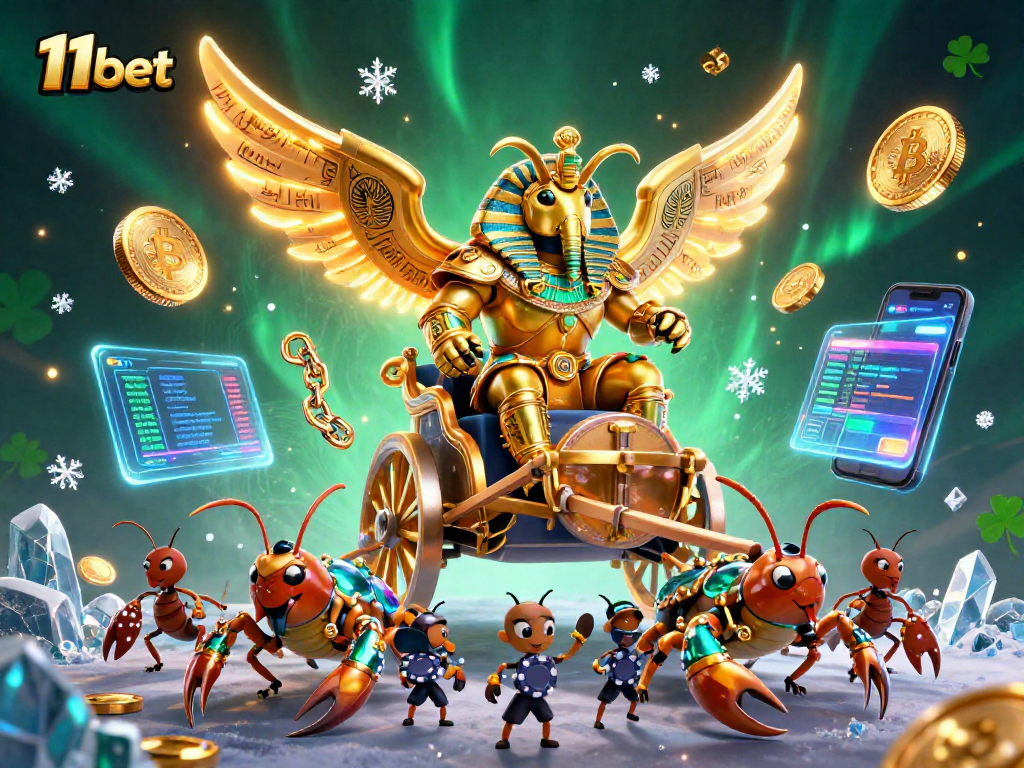Engage with games at 11bet featuring a vibrant 3D casino scene with crypto elements and thrilling details.