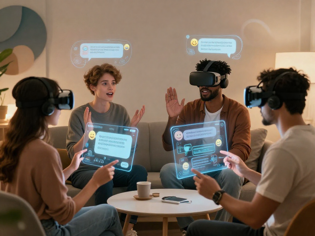 AI sex chat avatars interacting in a futuristic virtual space.