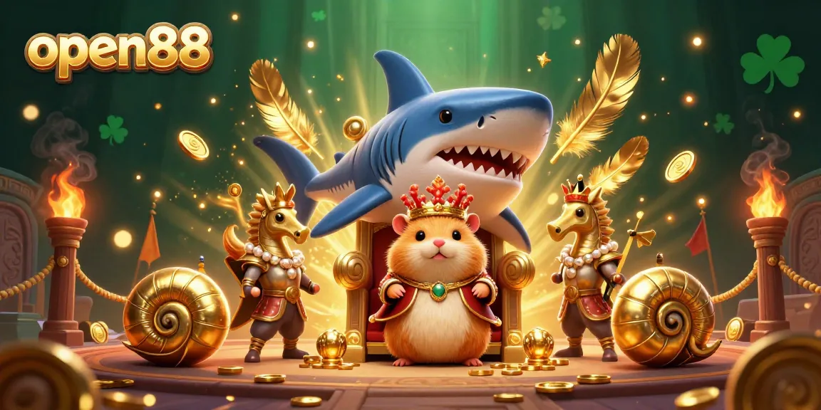 Engage in thrilling gaming experiences at open88 with a rich illustration of a fierce hamster king ruling over a dynamic casino scene.
