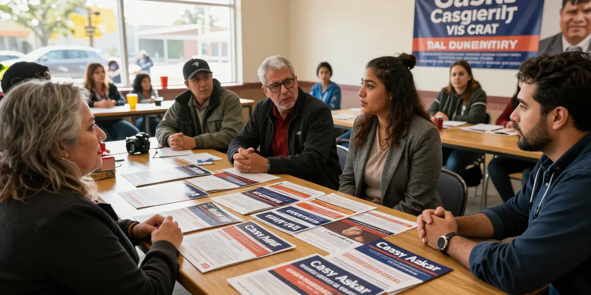 Community discussion about Casey Askar's controversies, engaging voters in a local setting.