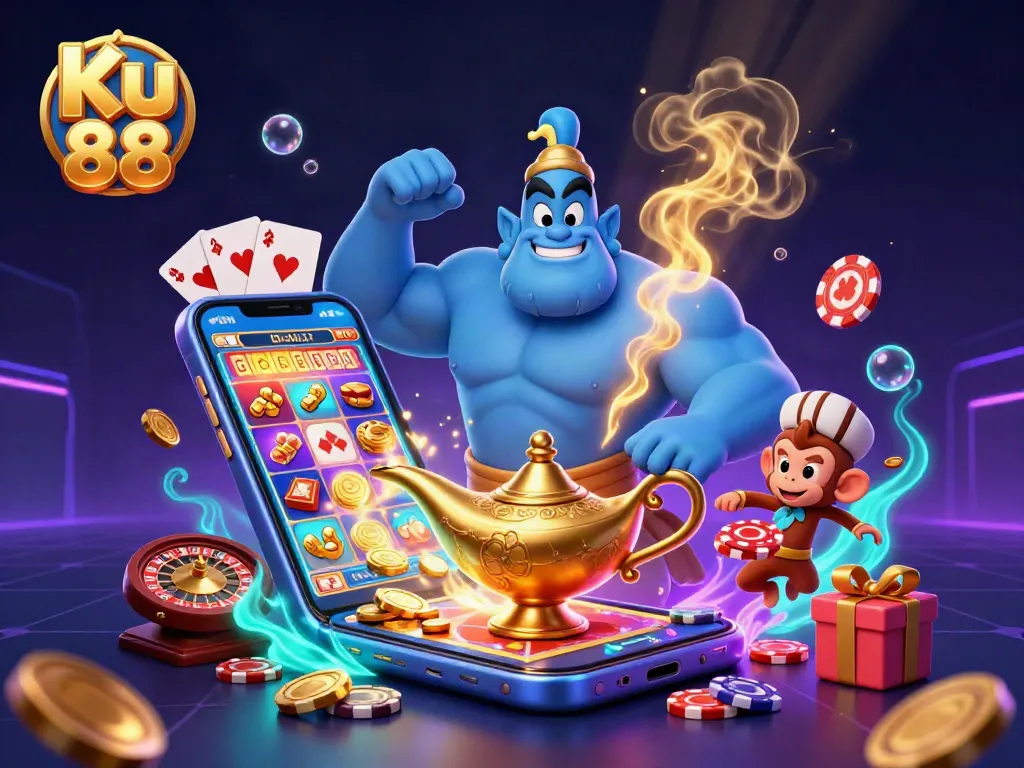 Experience thrilling wins at Ku 88 with vibrant gameplay, golden coins, and dynamic casino elements.