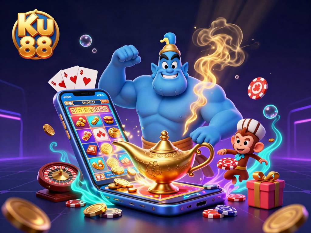 Experience thrilling wins at Ku 88 with vibrant gameplay, golden coins, and dynamic casino elements.