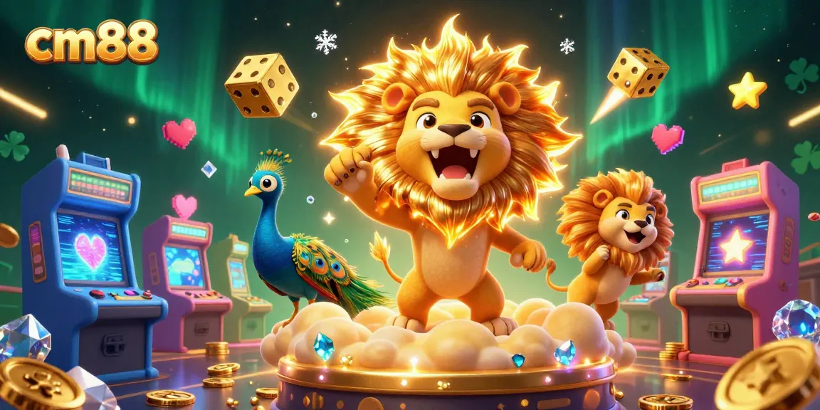 Engage in thrilling gameplay at cm88 with a roaring sun lion and vibrant casino elements.