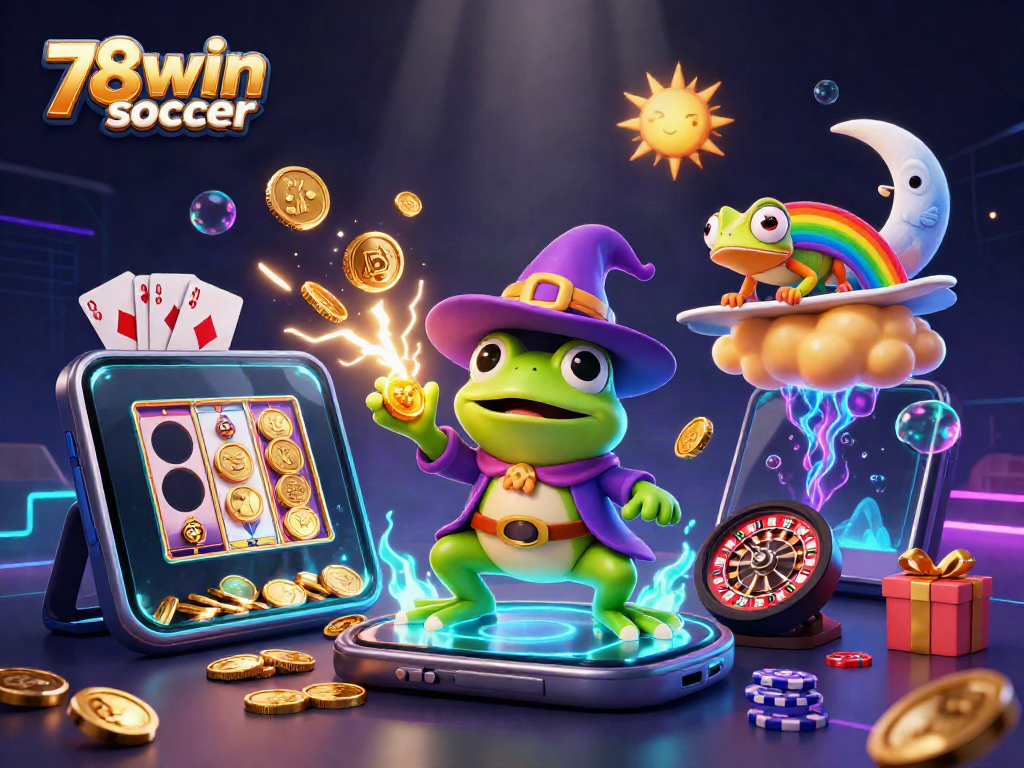 Experience exciting gameplay with 78win soccer, showcasing a 3D storm wizard and gold coins erupting.