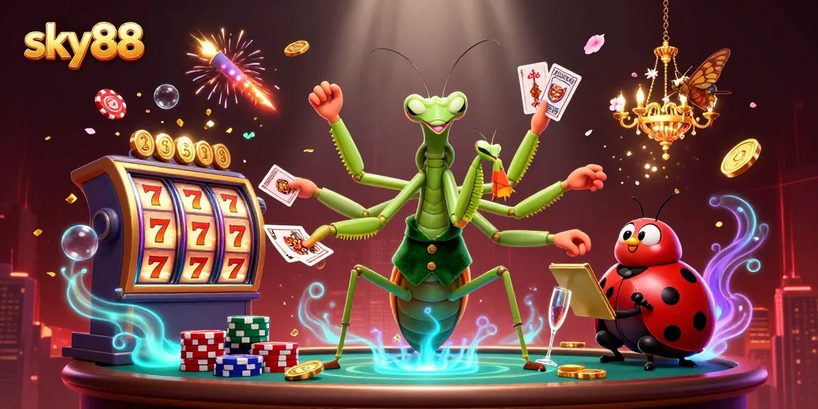 Experience sky88 casino thrills with a vibrant scene of a card sharp and pit boss in action.