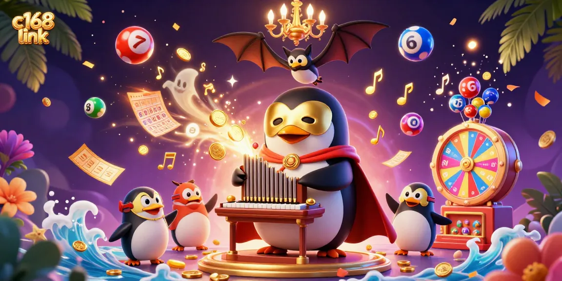 Experience thrilling gaming action at c168 link with a vibrant casino scene featuring a penguin playing an organ.