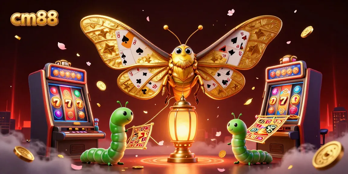Engage with cm88's vibrant casino world featuring spinning slot machines and golden motifs.