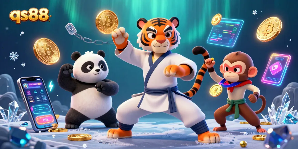 Engage with qs88 as a kung fu master, a panda disciple, and a monkey student explore vibrant casino elements.
