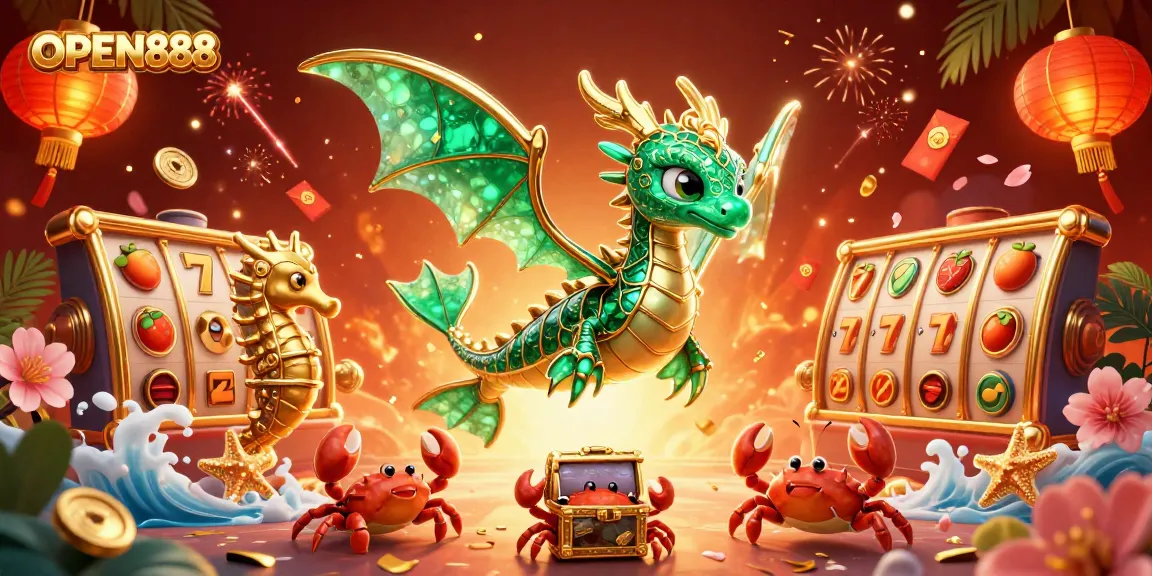 Engage with OPEN888 and explore vibrant slot reels and treasure in this dynamic casino scene.