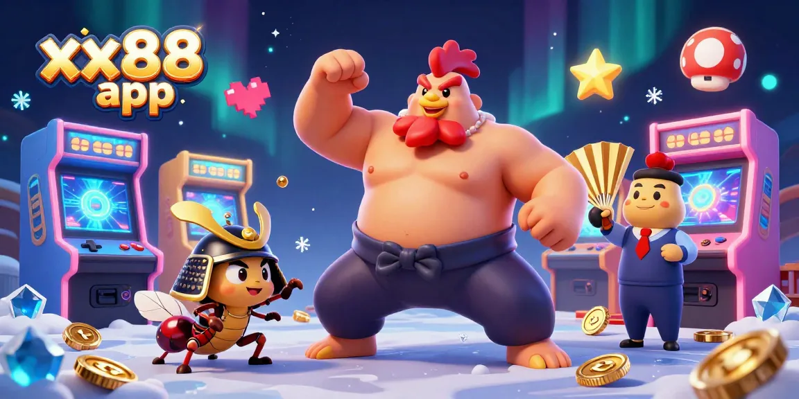 Win big with the xx88 app, featuring a dynamic casino scene with a sumo wrestler and samurai cricket.